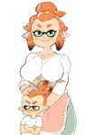 1boy 1girl age_difference big_breasts blue_eyes blush breasts child duo ear_piercing female green_eyes hair inkerton-kun inkling larger_female looking_at_viewer looking_away male milf mother nintendo older_female orange_hair parent piercing pointy_ears simple_background size_difference smaller_male smile son splatoon tentacle_hair tentacles video_games young younger_male 