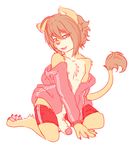  ahoge balls chest_tuft clothing cub erection feline fur lion liontaro looking_down male mammal nipples open_mouth partially_retracted_foreskin pawpads penis pubes shorts solo tuft uncut undressing young 
