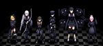  akitsu_maru_(kantai_collection) alternate_costume bags_under_eyes black_hair blonde_hair book bow brown_hair checkered checkered_floor fubuki_(kantai_collection) glasses gothic_lolita green_eyes hat i-8_(kantai_collection) kantai_collection lineup lolita_fashion mini_hat mini_top_hat multiple_girls ogawa_shou pink_hair red_eyes shiranui_(kantai_collection) shoukaku_(kantai_collection) sword top_hat weapon white_hair yamashiro_(kantai_collection) 