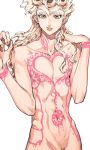  bangs bishounen blonde_hair bodypaint earrings giorno_giovanna hair_down jewelry jojo_no_kimyou_na_bouken looking_down male_focus naked_paint nipples nude solo toned toned_male yellow_eyes zakki 