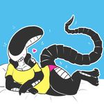  2015 alien alien_(franchise) anthro blush breasts catboots clothed clothing cute female smile solo thick_thighs wide_hips xenomorph 