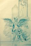  2015 anthro anthrofied barefoot big_breasts breasts cutie_mark duo equine feathered_wings feathers female female/female friendship_is_magic grin hair helmet holding horn humanoid_feet kneeling leash long_hair looking_at_viewer mammal my_little_pony navel nightmare_moon_(mlp) nipples nude plantigrade princess_luna_(mlp) rockyhardwood sitting square_crossover throne winged_unicorn wings 