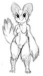  animal_crossing anthro avian beak bird bow breasts celeste_(animal_crossing) eyelashes female guoh looking_at_viewer monochrome nintendo nude owl simple_background solo video_games waving white_background 