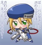  :&lt; beret blazblue blonde_hair chibi green_eyes gun hat noel_vermillion solo translation_request weapon yoshiwo_(kanikama) 