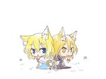  :&lt; :3 alice_margatroid animal_ears back-to-back blonde_hair blue_eyes bug butterfly cat_ears cat_tail chibi heart heart_tail heart_tail_duo insect kemonomimi_mode kirisame_marisa multiple_girls myama no_hat no_headwear sitting tail touhou yellow_eyes 