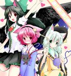  animal_ears cat_ears cat_tail ears_down heart heart_of_string kaenbyou_rin kaenbyou_rin_(cat) kemonomimi_mode komeiji_koishi komeiji_satori multiple_girls reiuji_utsuho shichinose tail touhou 