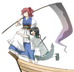  anchor black_hair boat hair_bobbles hair_ornament hat hota multiple_girls murasa_minamitsu onozuka_komachi red_eyes red_hair sailor sailor_collar sailor_hat scythe short_hair touhou two_side_up watercraft 