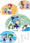  (9) 5girls bad_id bad_pixiv_id blonde_hair blue_hair bow braid chibi china_dress chinese_clothes cirno daiyousei dress eyes frog green_hair hair_bobbles hair_bow hair_ornament hat hong_meiling long_hair moriya_suwako multiple_girls onozuka_komachi putiryuu red_hair scythe short_hair touhou translated two_side_up wings 