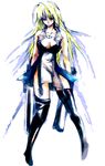  blazblue blonde_hair bolverk gun ichikuro long_hair noel_vermillion solo thighhighs weapon zettai_ryouiki 