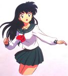  black_eyes black_hair highres higurashi_kagome inuyasha legs long_hair miniskirt school_uniform skirt 