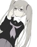  glasses hands hoshino_ruri kidou_senkan_nadesico kidou_senkan_nadesico_-_prince_of_darkness kurosarena school_uniform skirt solo twintails yellow_eyes 