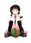  black_hair copyright_request food fruit gomennasai highres sitting solo watermelon 