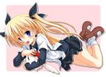  blonde_hair blue_eyes da_capo da_capo_ii dog long_hair nekogoro panties pantyshot ribbon solo twintails underwear yoshino_sakura 