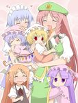  :&lt; :d akagiakemi bat_wings blonde_hair blush blush_stickers braid breast_grab breasts carrying child china_dress chinese_clothes closed_eyes crying dress fang finger_sucking flandre_scarlet grabbing hat head_wings heart hong_meiling izayoi_sakuya koakuma large_breasts long_hair maid multiple_girls one_side_up open_mouth patchouli_knowledge ponytail purple_eyes purple_hair red_eyes red_hair remilia_scarlet short_hair silver_hair smile tears touhou twin_braids wings younger 