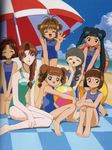  6+girls ball barefoot beach beachball card_captor_sakura child daidouji_tomoyo everyone feet kinomoto_sakura li_meiling mihara_chiharu mizuki_kaho multiple_girls official_art one-piece one-piece_swimsuit outdoors outside school_swimsuit swimsuit toes yanagisawa_naoko 