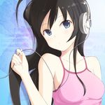  akg akiyama_mio black_hair blue_eyes headphones k-on! long_hair sakusaku solo 