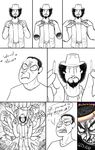  belt big_hands comic creepy ego_2 ego_3 english_text facial_hair hat headband jonsthaman monochrome multi_limb multiple_arms mustache not_furry pen simple_background text tiny_hands what white_background 