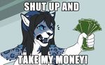 blue_eyes blue_fur english_text feline female fur kero_tzuki leopard mammal meme money reaction_image solo text 