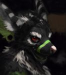  2015 anthro black_fur black_stripes canine dog ear_piercing fur green_fur green_stripes green_tongue headshot_portrait lofi looking_at_viewer male mammal open_mouth painting piercing portrait red_eyes shaded smile solo tayerr teeth tongue white_fur white_stripes 