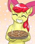 2015 apple_bloom_(mlp) cub earth_pony equine female feral food friendship_is_magic horse mammal my_little_pony mykegreywolf pie pony smile solo young 