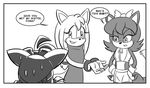  archie_comics bow chauvels dialogue english_text female fiona_fox male miles_prower sibling sisters sonic_(series) sonic_boom sweat text zooey_the_fox 