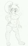  5_fingers bear blush breasts breathing camel_toe chubby claws clothing dodgerblue feet female hair invalid_tag mammal monochrome navel nipples panda paws ponytail round_ears scan shorts simple_background sketch solo sports_bra stomach sweat teeth tight_clothing tongue tongue_out white_background 