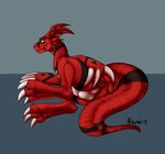  anus balls butt colored digimon guilmon guilmon_x male naoma-hiru presenting presenting_hindquarters scalie simple_background solo 