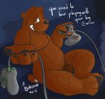  bear brown_fur brunodonk_(artist) chubby darkened_genitals fur game_controller grizzly_(character) grizzly_bear male mammal nude penis sitting smile solo uncut we_bare_bears 