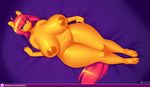  3mangos anthro anthrofied areola bed big_breasts blue_eyes breasts chubby equine fan_character female hair half-closed_eyes horse inside looking_at_viewer mammal my_little_pony navel nipples nude pink_hair pony smile solo wide_hips yellow_skin 