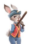  2015 anthro blush character_from_animated_feature_film clothing disney female fur judy_hopps lagomorph licking looking_at_viewer mammal nightstick one_eye_closed open_mouth rabbit simple_background sobakaya solo suggestive teeth tongue tongue_out wink zootopia 