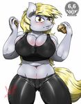  2015 anthro big_breasts breasts chubby cleavage clothed clothing derpy_hooves_(mlp) equine erect_nipples female food friendship_is_magic frimbobbar horse mammal muffin my_little_pony nipple_bulge nipples pony solo 
