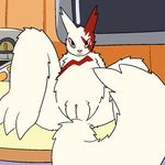  2015 aliasing anthro female flat_chested fur mammal nintendo nude plump_labia pok&eacute;mon pussy red_eyes solo spread_legs spreading trout_(artist) video_games white_fur zangoose 