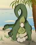  2015 beach bent_over birth butt dinosaur dripping egg female feral green_scales nude open_mouth oviposition pussy raised_tail sand scalie seaside sherwood stretched_pussy teeth tongue tree water yellow_eyes 
