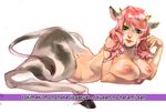  bovine breasts cattle female green_eyes hair hooves horn mammal monster monster_girl nipples nude red_hair solo tetz-co 