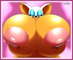  anthro areola big_breasts breasts cornchip21 erect_nipples eyelashes eyeshadow female green_eyes habbodude hi_res holding_breast huge_breasts hyper hyper_breasts lipstick looking_at_viewer makeup mammal navel nipples nude rouge_the_bat smile solo sonic_(series) speeds video_games 