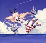  blonde_hair cloud day elbow_gloves gloves hairband highres kantai_collection long_hair maorzshu ocean rensouhou-chan shimakaze_(kantai_collection) skirt sky 