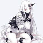  breasts claws detached_sleeves dress horn kantai_collection large_breasts long_hair looking_at_viewer red_eyes ribbed_dress rokuwata_tomoe seaport_hime shinkaisei-kan short_dress very_long_hair white_hair 