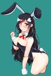  animal_ears ascot ass bad_id bad_pixiv_id black_hair bunny_ears bunny_tail bunnysuit detached_collar faon_ouji highres long_hair original red_eyes solo tail wrist_cuffs 