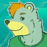  2015 abstract_background anthro avatar bear blue_fur brown_eyes brown_fur brown_hair clothed clothing digital_media_(artwork) drawing fur green_shirt hair happy looking_at_viewer male mammal multicolored_fur orange_hair portrait shirt simple_background siriuswolfus smile solo two_tone_fur yellow_fur 