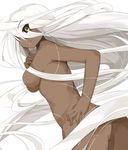  absurdly_long_hair ass black_sclera breasts cowboy_shot dark_skin doppel_(monster_musume) doppelganger eyes_visible_through_hair hair_censor hand_on_hip highres karatakewari long_hair looking_at_viewer medium_breasts monster_musume_no_iru_nichijou nude one_eye_closed prehensile_hair simple_background solo tongue tongue_out very_long_hair white_background white_hair yellow_eyes 