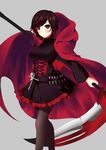  highres pantyhose red_eyes ruby_rose rwby scythe short_hair simple_background solo wish_white 