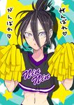  black_hair cheerleader clothes_writing crossdressing facial_mark folded_ponytail male_focus mamicoh one-punch_man onsoku_no_sonic scar solo translation_request 