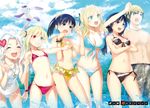 5girls :d ^_^ aqua_eyes arm_up bikini black_bikini black_eyes black_hair blonde_hair blue_bikini boku_wa_tomodachi_ga_sukunai bracelet breasts buriki butterfly_hair_ornament camouflage camouflage_shorts cleavage closed_eyes cloud cross cross_necklace crossed_arms day flat_chest frilled_bikini frills front-tie_top hair_ornament hasegawa_kobato hasegawa_kodaka heart heart_hair_ornament heterochromia highres jewelry kashiwazaki_sena large_breasts leaning_forward low_twintails male_swimwear mikazuki_yozora multi-strapped_bikini multiple_girls navel necklace no_eyewear o-ring o-ring_bikini old_school_swimsuit one-piece_swimsuit open_mouth outdoors outstretched_arm outstretched_hand pink_bikini polka_dot polka_dot_bikini polka_dot_scrunchie polka_dot_swimsuit ponytail red_eyes scan school_swimsuit scrunchie shiguma_rika short_hair shorts side-tie_bikini silver_hair sky small_breasts smile stuffed_animal stuffed_toy swim_trunks swimsuit swimwear takayama_maria twintails two_side_up wading white_school_swimsuit white_swimsuit wrist_scrunchie yellow_bikini 