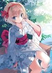  alice_margatroid bad_id bad_twitter_id blonde_hair blue_eyes cierra_(ra-bit) floral_print hairband japanese_clothes jpeg_artifacts kimono long_sleeves looking_at_viewer obi partially_submerged ribbon sash short_hair sitting solo touhou water wide_sleeves 