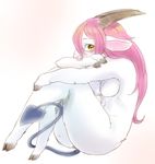  furry gradient gradient_background long_hair pink_hair powderkona sheep sitting solo yellow_eyes 