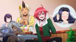  5girls animated animated_gif dark_skin doppel_(monster_musume) eating food manako monster_girl monster_musume_no_iru_nichijou ms._smith multiple_girls red_hair short_hair sitting smile tionishia white_hair zombie zombina 