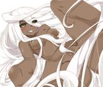  absurdly_long_hair black_sclera blush breasts dark_skin doppel_(monster_musume) doppelganger eyes_visible_through_hair grin hair_censor highres karatakewari labia long_hair looking_at_viewer medium_breasts monster_musume_no_iru_nichijou nude prehensile_hair simple_background smile solo very_long_hair white_background white_hair yellow_eyes 