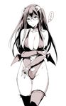  breasts cleavage collar collarbone demon_girl demon_horns elbow_gloves fingerless_gloves fur-trimmed_gloves fur-trimmed_legwear fur_trim glasses gloves hand_on_own_arm heart_cutout highleg highleg_leotard horns large_breasts leotard low_wings mole mole_under_eye monochrome navel sakuramachi_touko sasamori_tomoe simple_background solo succubus succubus_stayed_life thighhighs translation_request two_side_up white_background wings 