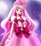  chieri_(go!_princess_precure) choker dress gloves go!_princess_precure haruyama_kazunori long_hair looking_at_viewer pink_dress pink_hair precure previous_cure_flora red_eyes solo white_gloves 