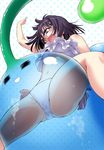  :d =_= arm_up bikini black_hair blue_eyes blush cameltoe crying crying_with_eyes_open cyclops from_below goo_girl kouda_tomohiro manako monster_girl monster_musume_no_iru_nichijou multiple_girls navel one-eyed open_mouth polka_dot polka_dot_background smile suu_(monster_musume) swimsuit tears upshirt wavy_mouth white_bikini 